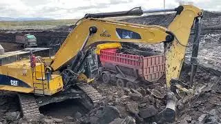 Caterpillar 365C Excavator Loading Coal On Trucks - Interkat SA