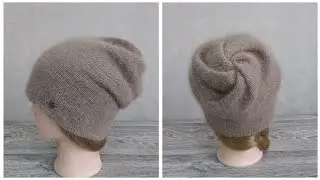 Double knit mink beanie hat with twisted crown