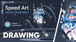 Woman with blasters - Speed Art Drawing vector illustration