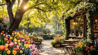 Morning Spring Jazz 🌸☕ Smooth Jazz Music at Cozy Garden Coffee Shop Ambience for Study, Work, Relax🎶