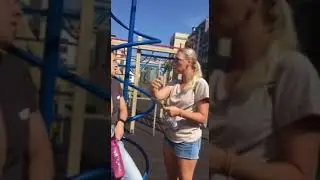 Inadequate woman (Natalya Lipskaya) kicks special children out of the playground, St. Petersburg