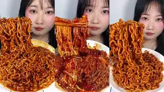 This Show Challenger, Asmr Mukbang, Eating Noodles Spicist Flavors Spicy, With Food Enoki Mushrooms