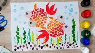 Как нарисовать рыбку. Рисуем пупырчатой пленкой и пальчиками. Творчество