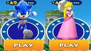 Sonic Dash vs Princess Peach Mario Subway Run - Movie Sonic vs All Bosses Eggman Zazz All Characters