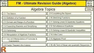 Algebra Index to the Ultimate revision guide for Further maths GCSE