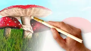 Рисование грибов мухомора. Маслом.