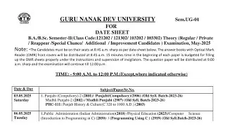 Gndu BA / BSc 2nd Semester New Datesheet 2025 | May - June Exams ✍️| Exam News Today | Latest Update