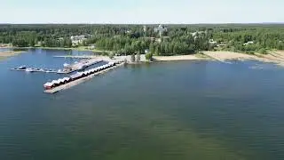 Flying over Kerimäki harbour and lake Puruvesi, Eastern Finland 12.6.23