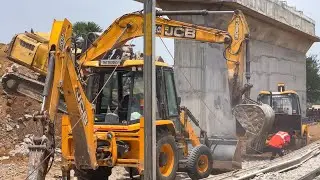 4 JCB 3DX Plus and 3 JCB JS205 Excavators New Bridge and New Railway Track work together