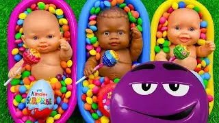 3 Minutes Satisfying with Full of 3 Rainbow BathTubs Candy with M&M's & Magic Slime Cutting Video 1
