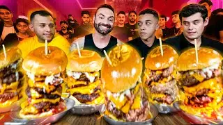 3 against CORBUCCI! Who eats the MOST BURGER with SEVEN MEATS!!