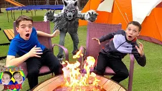 Ultimate Overnight In the Backyard! Werewolf Sneak Attack! | Steel Kids Junkbots Surprise