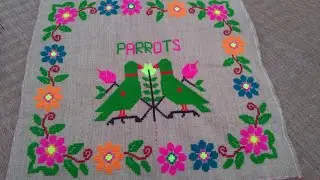 Beautiful Parrot Ason Design- জোড়া টিয়া পাখির আসন- Ason Selai Design- Hand Made- Floor Mat