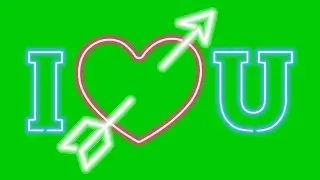 Animated 3D I love you Neon Light with green screen background | 4K