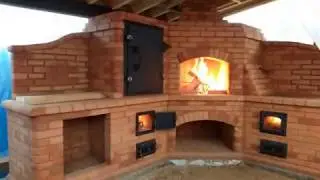 Садовая печь из кирпича - Барбекю в комплесе  с казаном, коптилкой, мойкой и разделочным столиком.