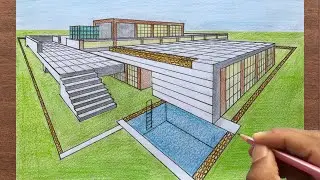 How to Draw a Luxury Villa in 2-Point Perspective Step by Step
