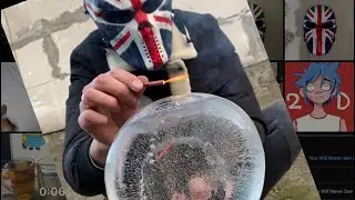 Explode an ice ball with a bomb  Взрываем леденой шар петарды бомба