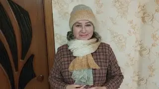 Палантин и шапка из пряжи кауни на вязальной машине Нева-5