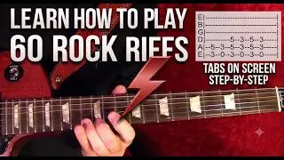 How to Play 60 Rock Riffs Guitar Lesson. Great For Beginners