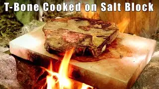 T-bone Steak Cooked on Salt Block over a Camp Fire