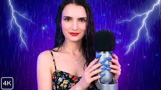 ASMR Mic Scratching with Rain Sounds ☔ for Sleep 😴 1 HOUR - No Talking & Long Nails 4K