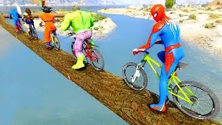 SpiderMan Hulk Wonder Woman Captain America Goku Impossible Bicycle Parkour Challenge - GTA 5
