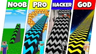 Minecraft Battle: NOOB vs PRO vs HACKER vs GOD: SUPER RAMP SPRINGBOARD BUILD CHALLENGE / Animation