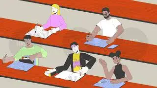 Lecture hall with students cartoon animation