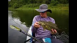 Kayak fishing the Grand River  For Smallmouth bass With a Popper Tubes & Fluke