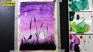 Vẽ cảnh hoàng hôn bằng màu nước | Sunset Landscape Using Watercolors