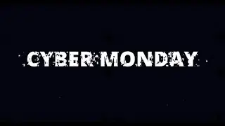 Cyber Monday title with glitch effect on blue background. Glitch artifacts grain. Noise glitch. |