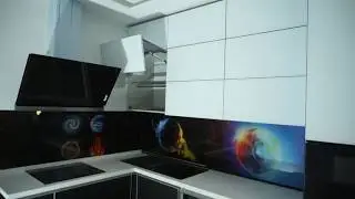 Кухня с фасадами из стекла в алюминиевой рамке