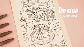 Draw with me - Sweet Dessert Drawing - Inking with Artline Pen