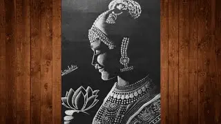 How to draw Drawing Beautiful Girl on Black Paper : with White Pencil. (easy)