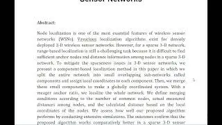 A Component Based Localization Algorithm for Sparse 3 D Wireless Sensor Networks