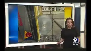 Concrete saw asphalt cutting  blade breaks free and missed pedestrian asphalt paving