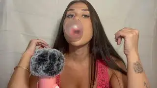 Hubba Bubba Gum Chewing ASMR (mouth sounds, lip gloss pumping, kissing)