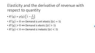 The sign of the derivative of the revenue function when demand is elastic and inelastic