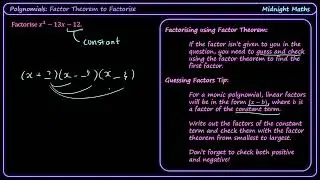 Factor Theorem and Long Division to Factorise Polynomial | VCE Maths Methods Worked Example