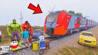 Franklin and Shinchan Going to Train Travelling with Avengers Los Santos To Rainforest in GTA V