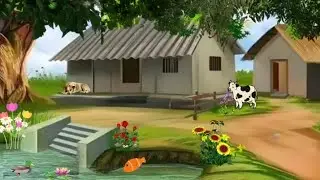 Cartoon village house outside background video no copyright । Cartoon pond background