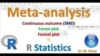 Meta analysis continuous outcome standarised mean difference funnel forest plot in R Statistics