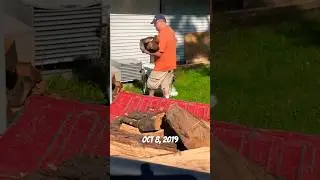 Delivering/stacking cherry FIREWOOD @ restaurant