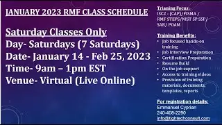 JANUARY 2023 RMF CLASS SCHEDULE