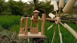 Cara buat kincir bambu.kincir lucu.gerak.pengusir hama burung