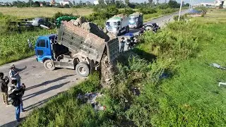 Start Large Filling Up Land flooded Project Operated By KOMATSU Dozer And Dump Trucks Team 5 T