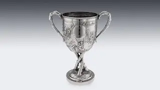 ANTIQUE 20thC CHINESE EXPORT SILVER TROPHY CUP ON BASE, LUEN WO c 1900