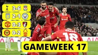 Liverpool destroy Spurs, City struggle again to Villa and Man Utd lose to Bournemouth - Gameweek 17