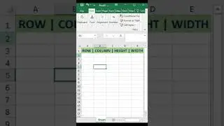 Row | Column | Height | Width in Excel 