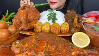 ASMR EATING SPICY MUTTON CURRY,FISH CURRY,CHICKEN CURRY,EGG CURRY,GULAB JAMUN